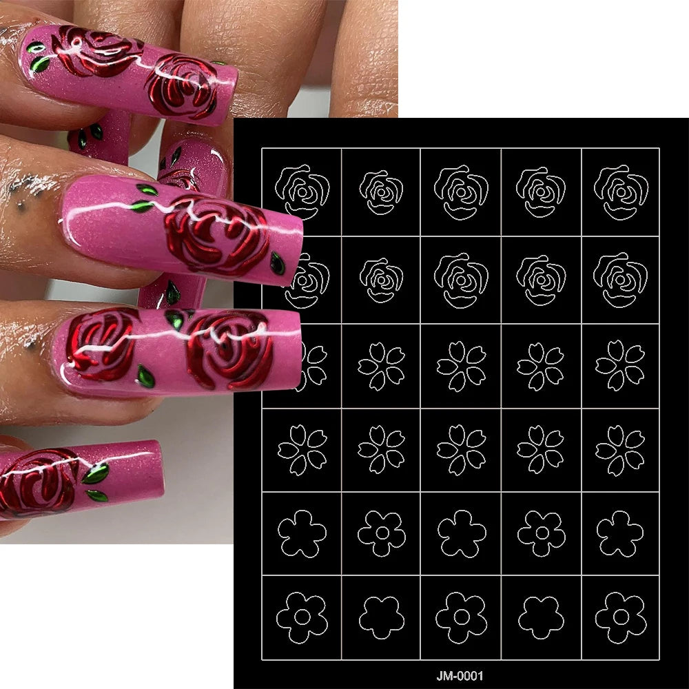 24-Design Airbrush Stencil Nail Stickers 1Pcs Butterfly/Heart/French Line Nail Decal Adhesived DIY Nail Template Airbrush Slider