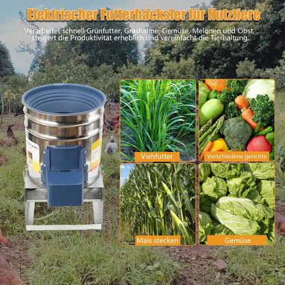 30L Stainless Steel Electric Feed Grinder 550W Vegetable Fruit Shredder 400kg/h for Chickens Ducks Livestock, Side Open Drum 220V Feed Chopper with Copper Motor