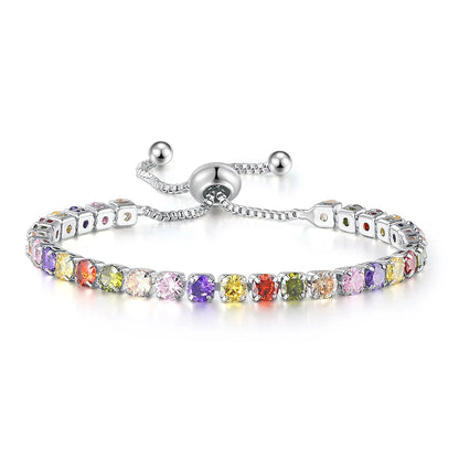 Adjustable Colorful Birthstone Tennis Bracelets for Women 4MM Crystal Bangle Female Hand Chain Trend Jewelry Accessories H133