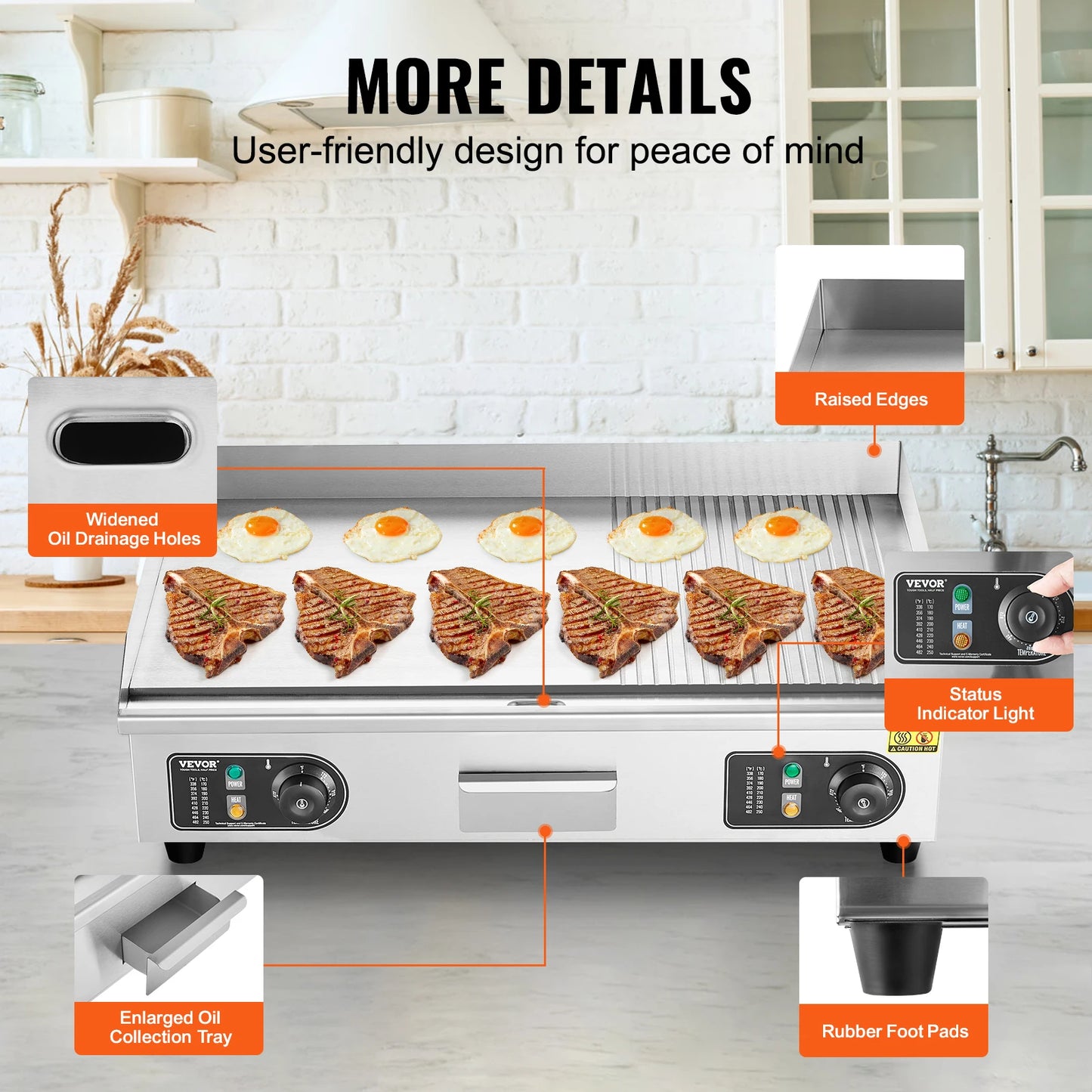SucceBuy 22/30 inch Commercial Electric Griddle Countertop Half-Flat Top Grill 122℉-572℉ Stainless Steel Teppanyaki Grill