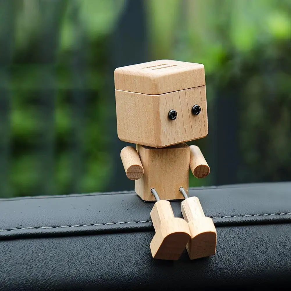 Wooden Robot Car Air Freshener Creative Shaking Legs Essential Oil Aroma Diffuser Vent Clip Dashboard Decor for Auto