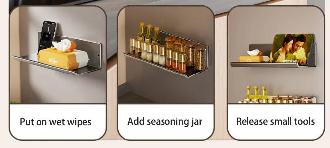 Punch-Free Wall Mounted Magnetic Fridge Shelf Kitchen Seasoning Spice Organizer Multifunctional Home Storage Box