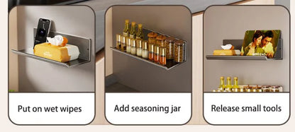 Punch-Free Wall Mounted Magnetic Fridge Shelf Kitchen Seasoning Spice Organizer Multifunctional Home Storage Box