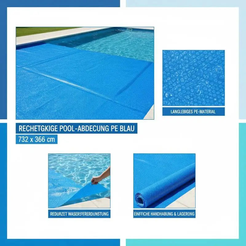 Rectangular Pool Cover 732×366cm Blue PE Leaf & Debris Protector for Above/In-Ground Swimming Pool W/ Tie-Downs Summer Winter