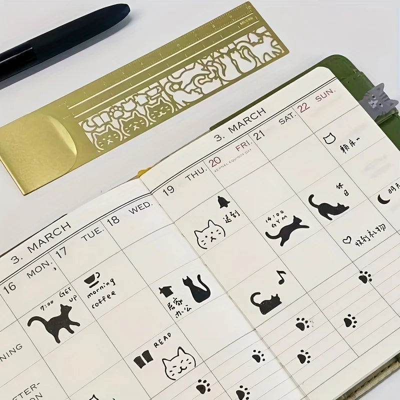 1 PC Cute Cat Bookmark - Double-Sided Ruler for Diary/Planner/Notes, Creative Stationery Gift