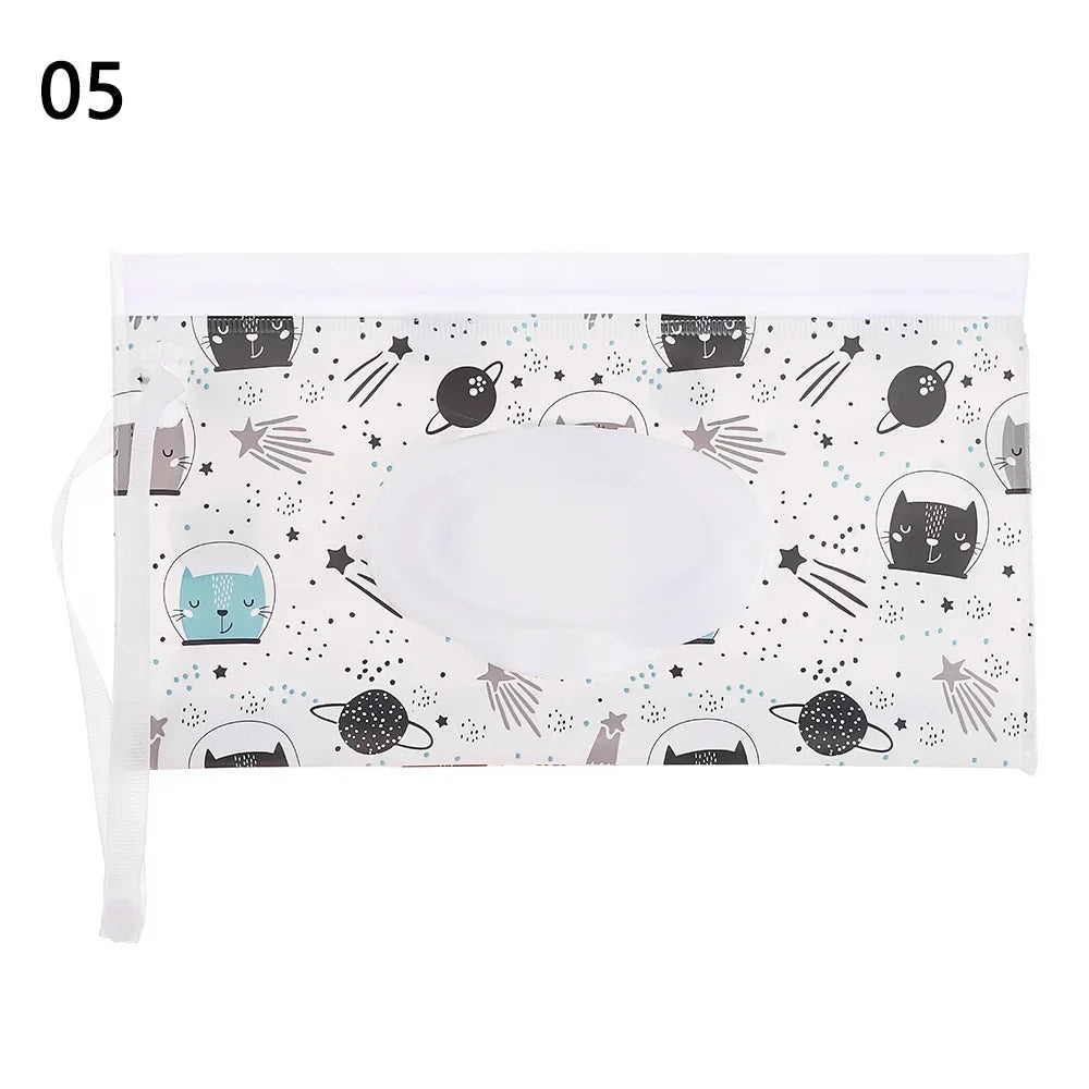 Cute EVA Baby Wet Wipe Pouch Wipes Holder Case Flip Cover Snap-Strap Reusable Refillable Wet Wipe Bag Outdoor Home Tissue Box