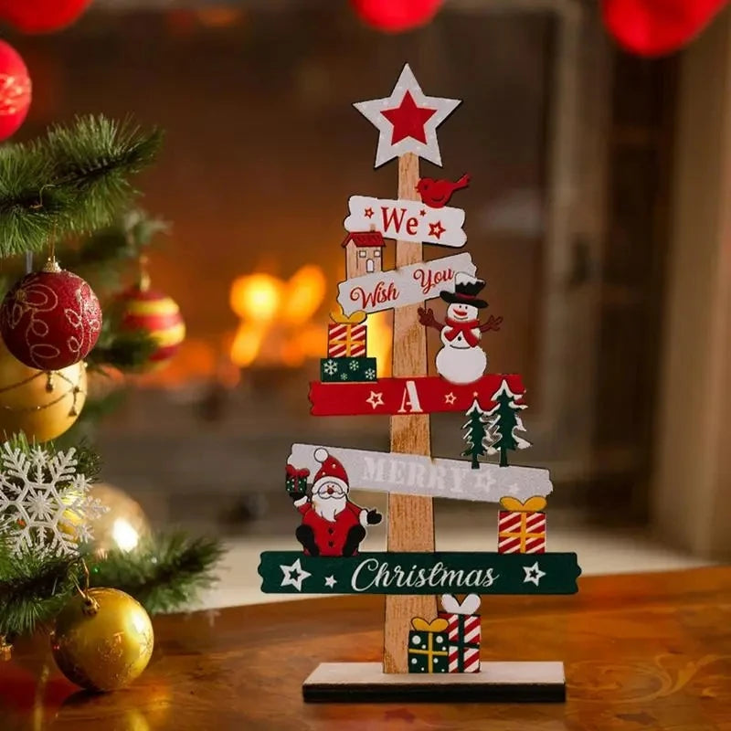 Wooden Christmas Tree Desktop Ornament Santa Claus Merry Christmas Sign Plaque Xmas Decoration for Home 2026 New Years Noel Gift