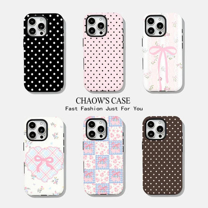 Fashion exquisite bow polka dot Phone Case for iPhone 17 16 15 14 13 12 11 Pro Max Air Plus Luxury Double-layer Back Cover