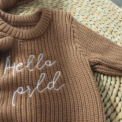 Ylsteed Hello World Knitting Newborn Photography Romper with Matching Pomp Hat Baby Boy Girl Sweater Outfits for Photo Shooting