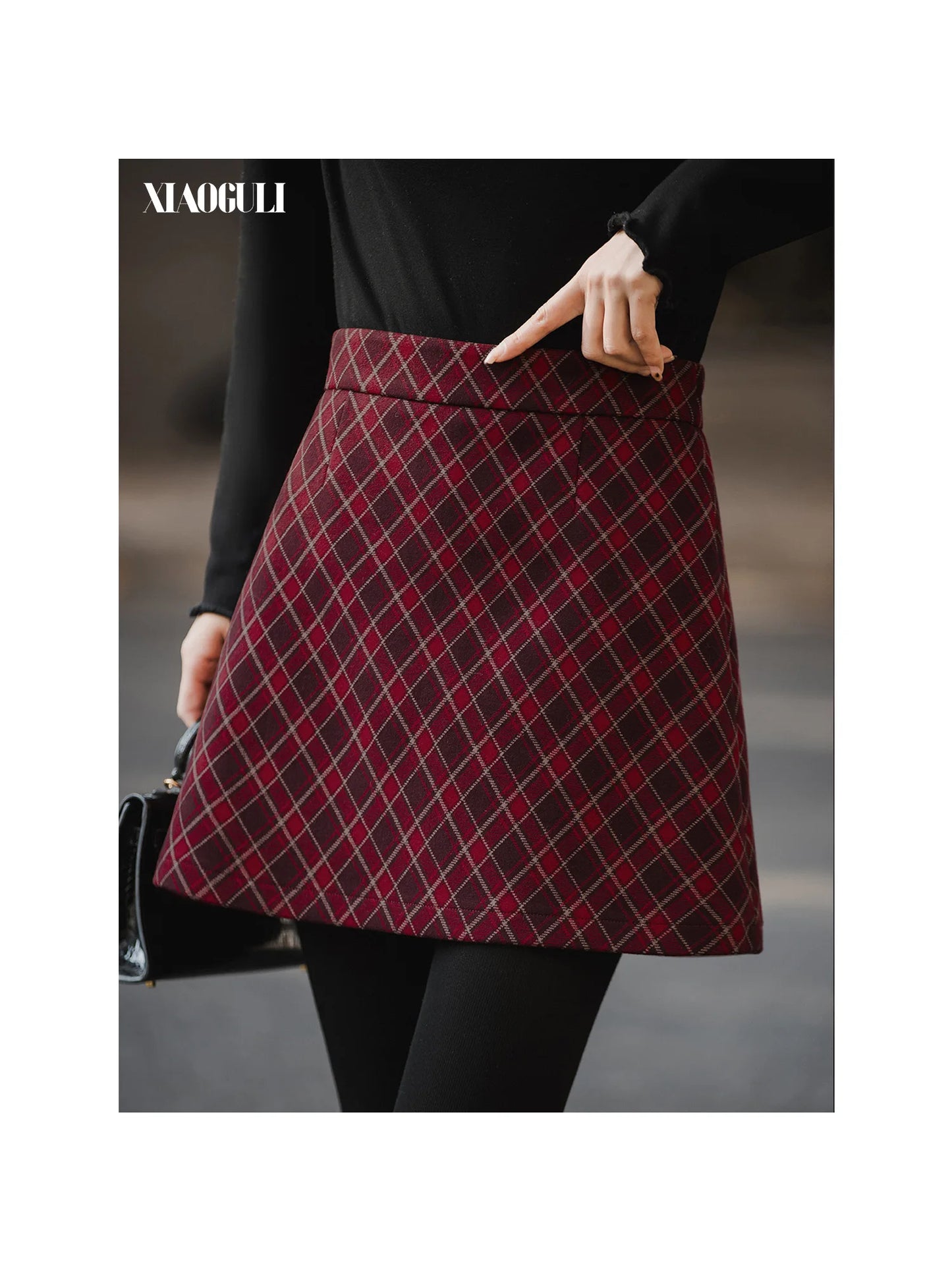 XIAOGULI 2026 Autumn Winter Women Mini Skirt Vintage Style Red Plaid High Waisted Elegant Office Casual Short Skirt