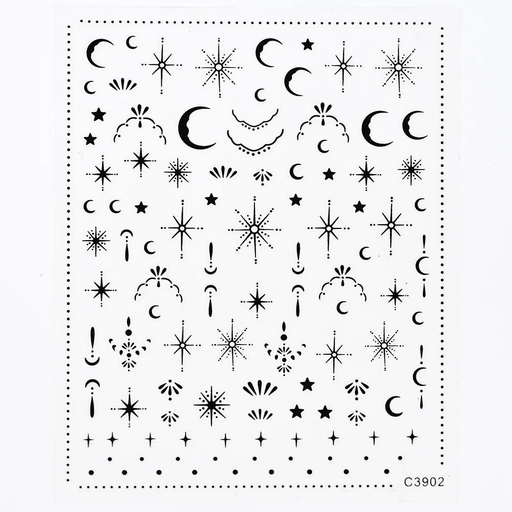 Black White Star 3D Nail Art Sticker Y2K Pentagram Self-Adhesive Decals Laser Shiny Glitters Starlight Manicure Ornaments Slider