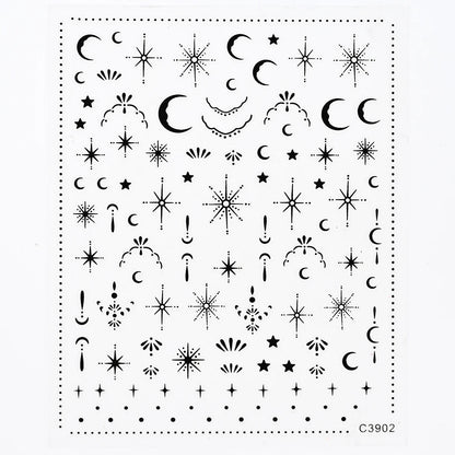 Black White Star 3D Nail Art Sticker Y2K Pentagram Self-Adhesive Decals Laser Shiny Glitters Starlight Manicure Ornaments Slider