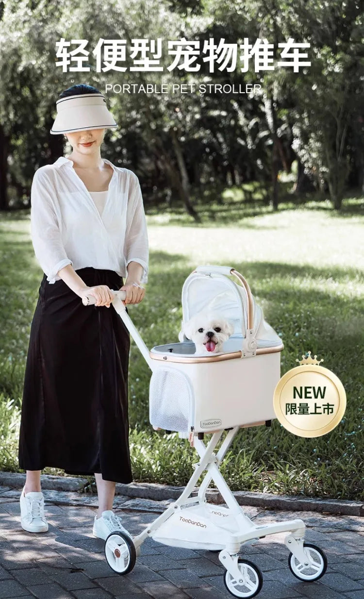 Foldable Detachable Pet Stroller Lightweight Travel Cart with Carry Basket for Dogs Cats Rabbits Outdoor Use
