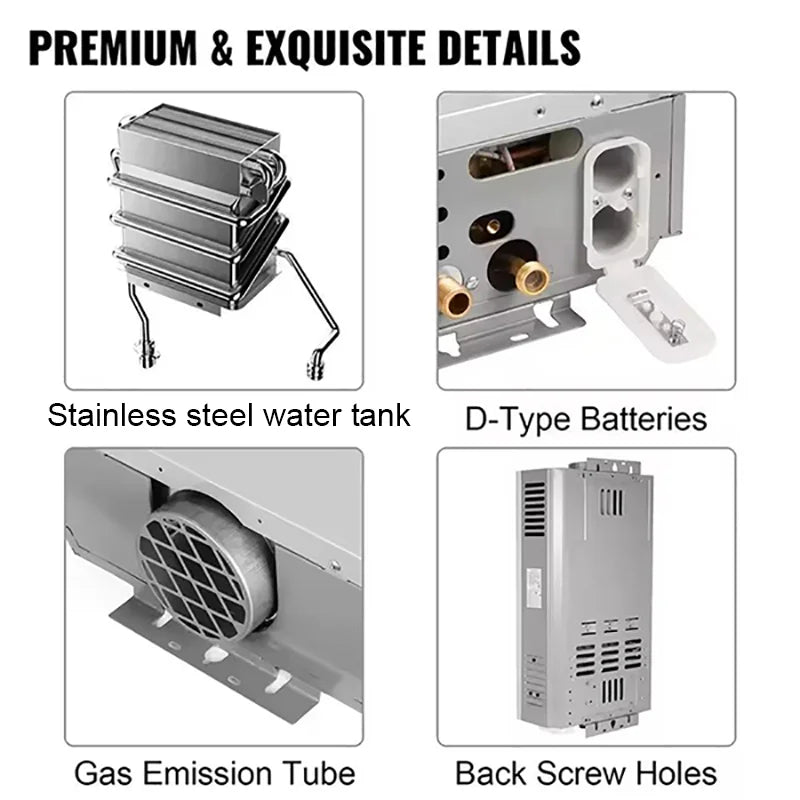 DIVEDEER LPG Gas Hot Water Heater 6L/8L/10L/12L/16L/18L Home Appliance Wall-Mounted Water Heater With Shower Kit Digital Display
