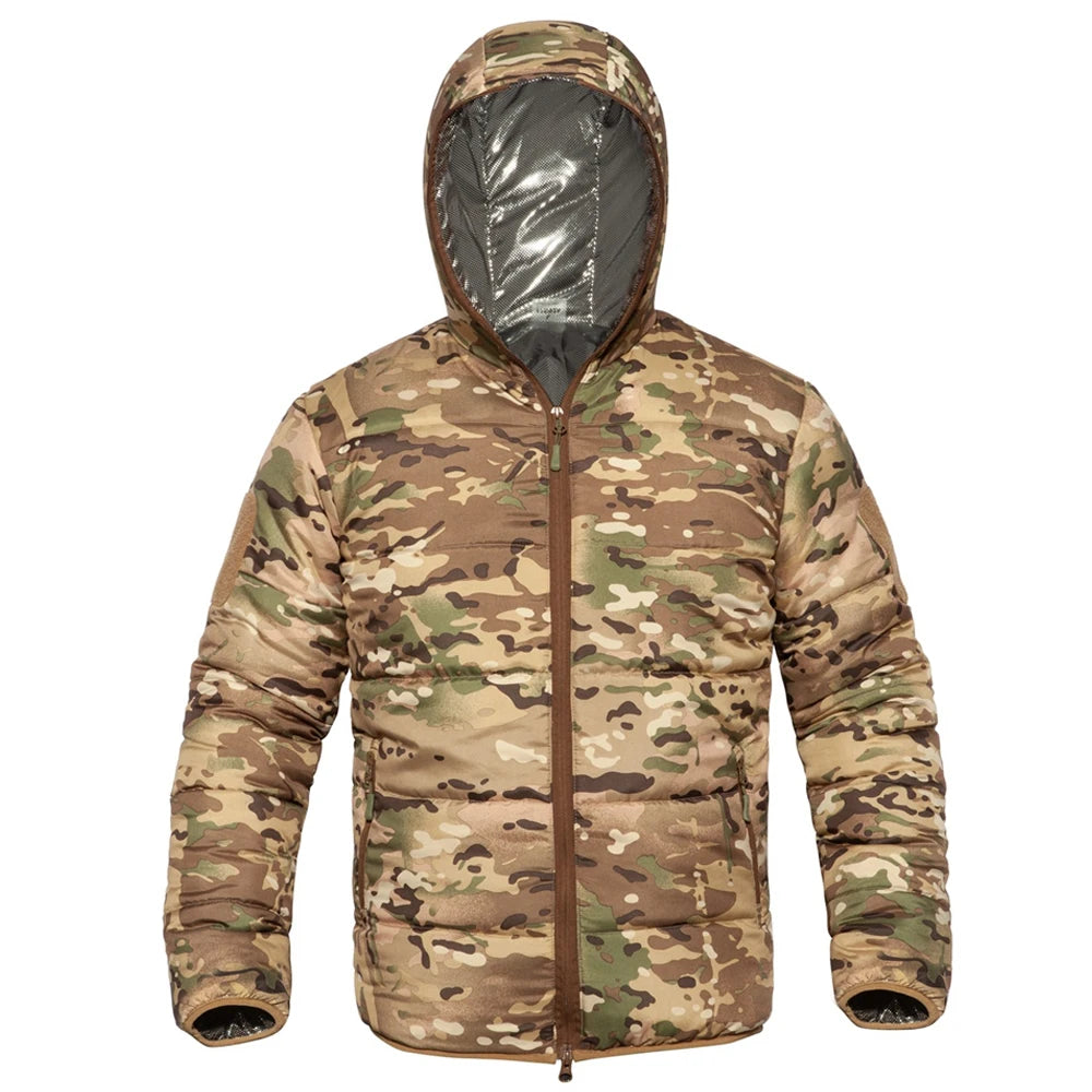 Winter Coat With Hoodie Mens Camouflage Tactical Jackets Outdoor Hooded Light Weight Thermal Reflective Windbreaker Men Clothing