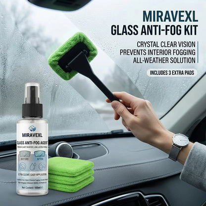 Car Anti‑Fog Spray Kit, Windshield Glass Anti‑Fog Agent with Cleaning Brush & Pads, Long Lasting Defogger for Auto Window Safety