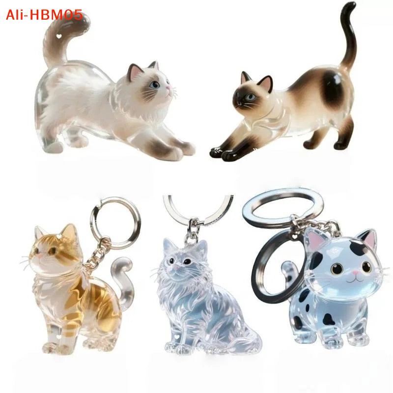 (HB05)Cute Cat Hair Storage Keychain Bag Pendant Transparent Pet Fur Keepsake Capsule Souvenir Collection Gift Decoration