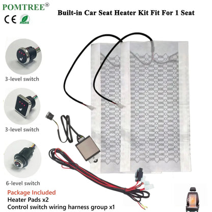 12V 50W Universal Built-in Car Seat Heater Kit Fit 1 Seat,2pcs Carbon Fiber heating Pads Single Control Switch with Harness