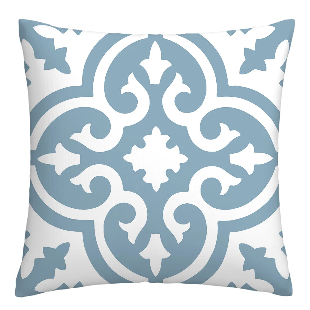 Lake blue white geometric linen pillowcase sofa cushion cover home decoration can be customized for you 40x40 45x45 50x50 60x60