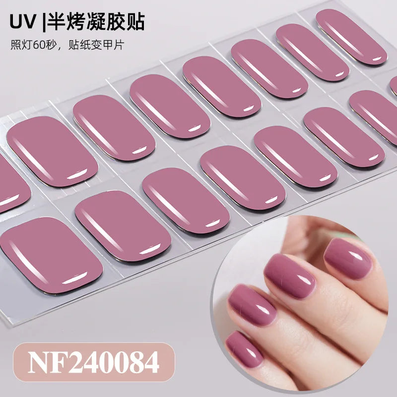 16/20/22Tips Semi-Cured Gel Nail Wraps Full Cover Manicure DIY Waterproof Long Lasting Gel Nail Stickers set for UV Lamp Need