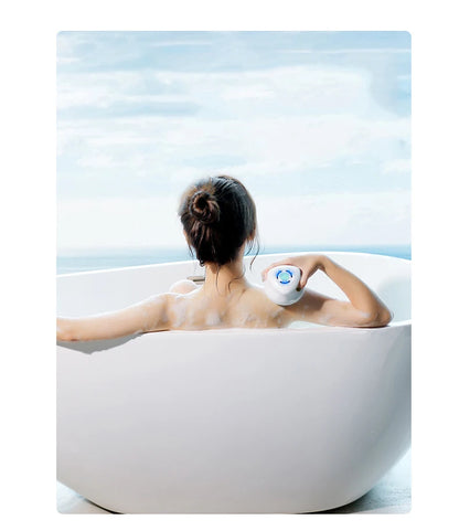 Electric Bath Brush 5-in-1 Long Handle Rechargeable Spin Body Facial Scrubber Back Rubbing Cleaning  Massage Spa Shower Brush