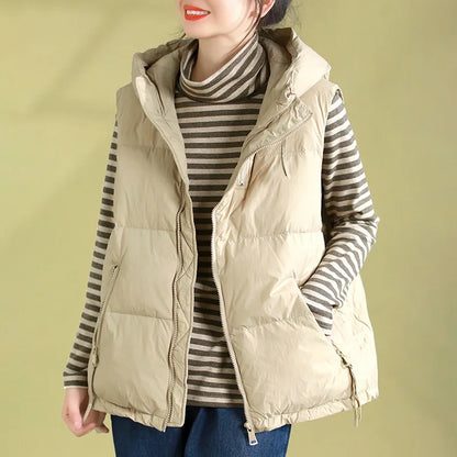Schinteon Women 90% White Duck Down Vest with Hood Autumn Winter Over Size Casual Sleeveless Jacket Top Fashionable Gilet 2026
