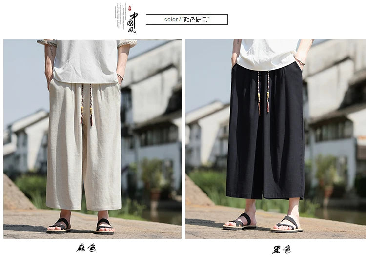 Men Loose Fit Shorts Summer Breathable Casual Pants Wide Leg Linen Cotton Plus Size5XL Comfortable Outdoor Harajuku Trousers Men