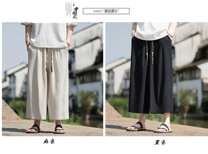 Men Loose Fit Shorts Summer Breathable Casual Pants Wide Leg Linen Cotton Plus Size5XL Comfortable Outdoor Harajuku Trousers Men