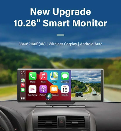 Srnubi 10.26" Dash Cam Rearview Carplay Android Auto 4K DVR Navigation Player Dual Len Recorder Dashboard WIFI BT