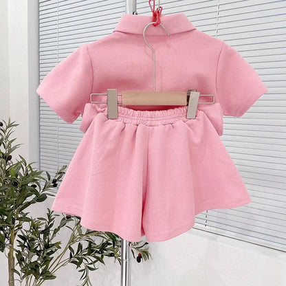 2-8 Years Summer Girls Clothing Set Casual Outdoor Short Sleeve Polo T-shirt +Pants 2Pcs Suit For Kids Children Comforts Outfit
