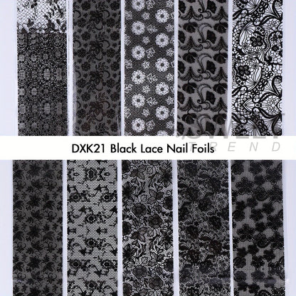 10/20pcs Elegant Black White Lace Flowers Nail Transfer Foils Fantasy Retro Floral Starry Sky Paper Sticker Manicure Accessories