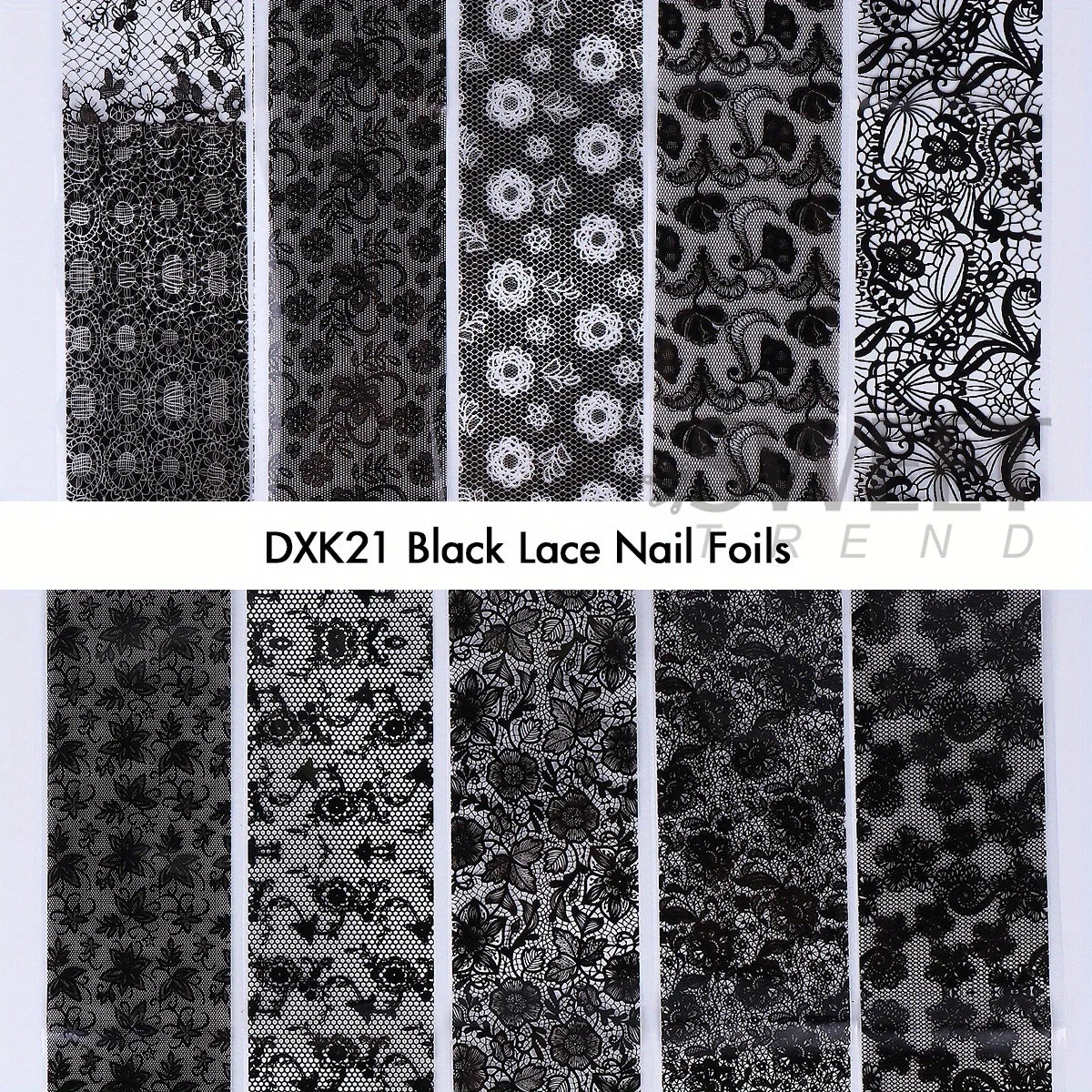10/20pcs Elegant Black White Lace Flowers Nail Transfer Foils Fantasy Retro Floral Starry Sky Paper Sticker Manicure Accessories