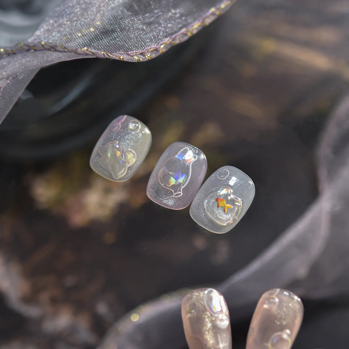 Shiny Blowing Bubble Nail Decorations Stickers 5D Shell Light Love Cat Bubble Transfer Slider Sticker DIY Summer Manicure Decals