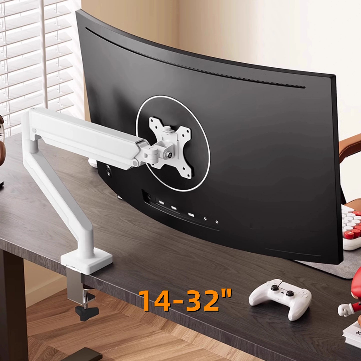 Single Monitor Mount Bracket for 14″–32″ Screens, Height Adjustable Monitor Arm with C-Clamp, Home Office Monitor Stand