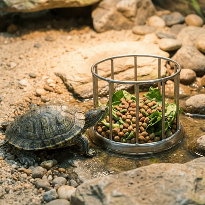 Large Capacity Turtle Stainless Steel Feeder Wear Resistant Wide Mouth Reptile Water Tray Fence Design Anti-overflow