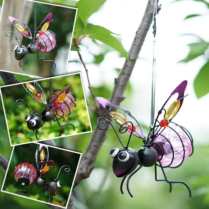 Metal Solar Bees Lantern Garden Decor LED Hanging Dragonfly Bees Solar Light Garden Sculptures For Patio Yard Outdoor Decoration