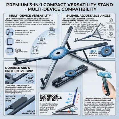 Foldable Magnetic Laptop Stand ABS Plastic Portable Adjustable Stand Heat Dissipation Holder for Smart Phone Tablet Notebook