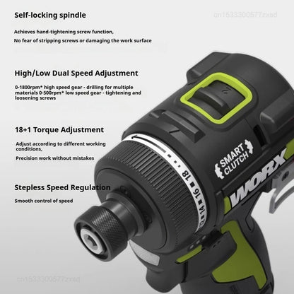 Worx WU139 Cordless Driver Drill Brushless Electric Impact Screwdriver Rechargeable Metal Chuck High Torque DIY Power Tools
