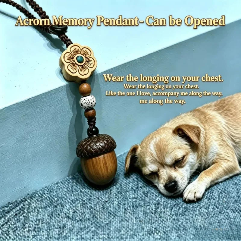 S12 Small Acorn Urn Pendant Necklace Portable Pet Ashes Keepsake for Dog Cat Memorial，Warmth Keeps Love Alive Forever.