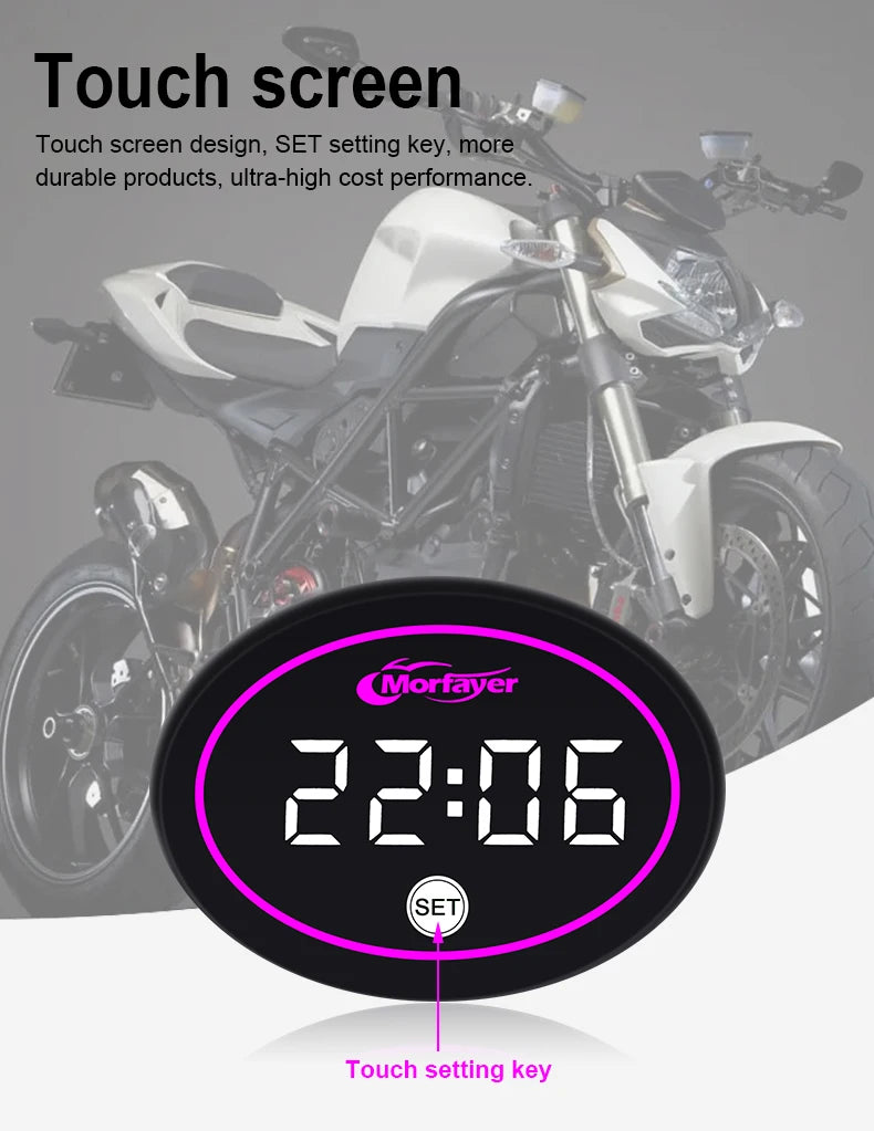 New Model Fashion Multi-functional  4-in-1 Motorcycle Touch Screen Voltmeter TIME TEMPERATURE With RGB