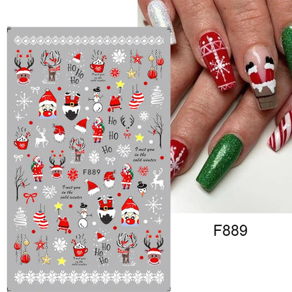 1PCS New Christmas Decorations 2023 New Year Nail Stickers Press on Nails Laser Snowflake Christmas Tree 3D Nail Decal