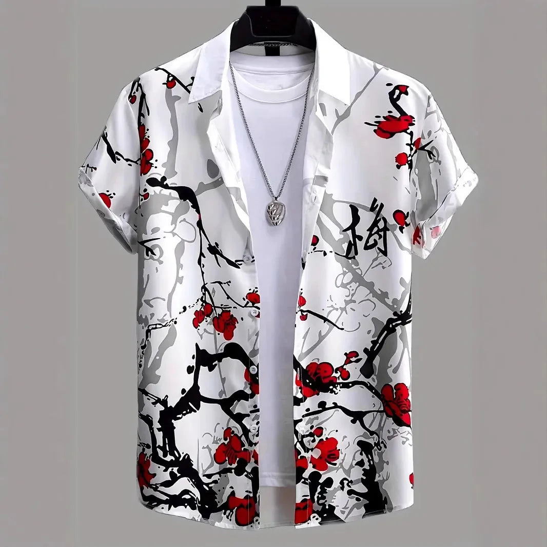 New Hawaii Spring/Summer Fashion Leisure Street Walk Tourist Beach Printed Full Open Short Sleeve Button Shirt