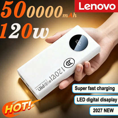 2027 Lenovo HOT CCC 500000mAh PowerBank 120W Super Fast Charging PD20W LED Digital Display Battery Suuply For iPhone17  Xiaomi