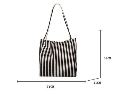 Large Capacity Canvas Women Shopper Tote Simple Striped Shoulder Bag Female Casual Multifunctional Travel Top-handle Handbag