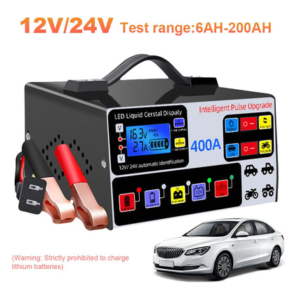 400A Intelligent Pulse Repair Charger Battery High Power Fast Charger 12V/24V Five-Stage Full Automatic Car Battery Charger 220W