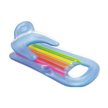 Inflatable Pool Mat with Backrest and Armrests, Integrated Cup Holder, Pvc Material, Two Colors Transparent and Blue