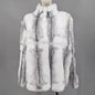 Women Real Rabbit Fur Coat High Collar Winter Jacket Make of One Rabbit Fur Cross Mink Pattern