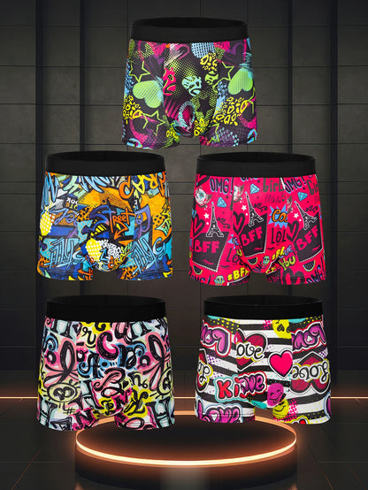 5-Pack Fashionable Men's Boxer Shorts, Comfortable, Soft, Fashionable, Printed, Casual and Versatile Men's Underwear