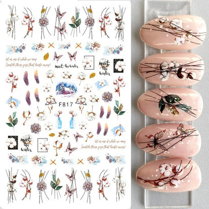 1PCS New Christmas Decorations 2023 New Year Nail Stickers Press on Nails Laser Snowflake Christmas Tree 3D Nail Decal