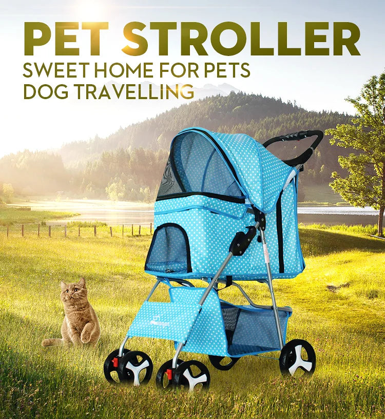 Dog Golden Retriever Pet Stroller Large Fruit Tray Adjustable Foldable for Small Medium Dog Outdoor Travel